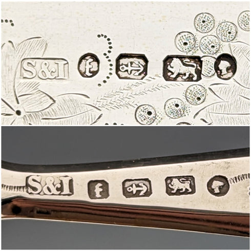1880 年英國古董雕刻白色珍珠手柄甜點餐具 3 副套裝斯托克斯和愛爾蘭